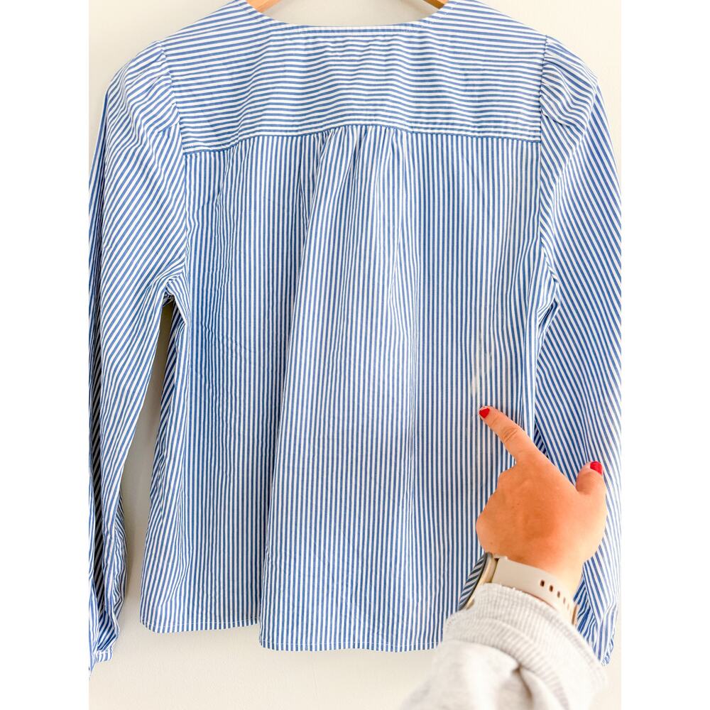 J Crew Factory | NWOT Embroidered Stripe Button Up Shirt Blue White | Sz S - Picture 9 of 9